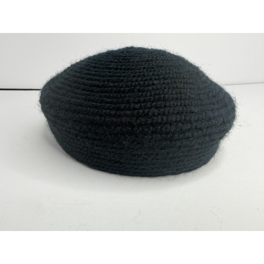 Vintage Everitt Black Wool Beret Hat Womens Mid Century 1940s 50s 60s Woven